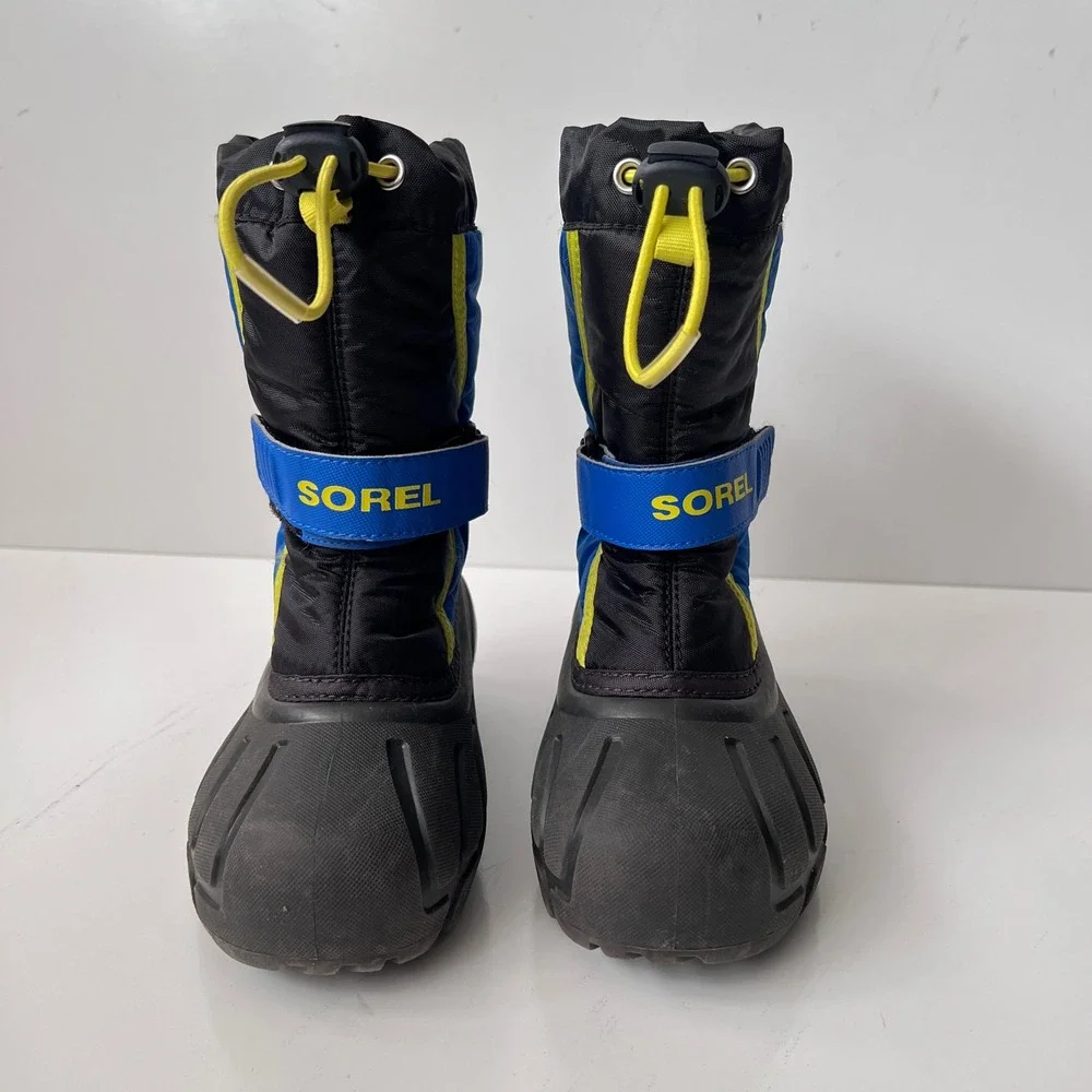 Sorel Snow Commander Boots Size 12 Kids Blue Black Waterproof Winter‎ Insulated